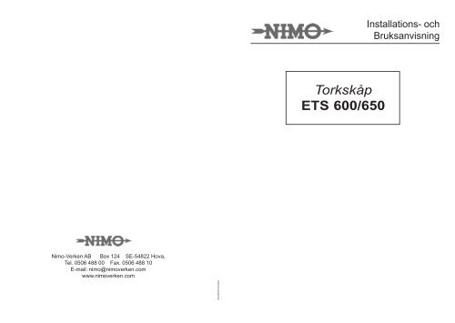 Torkskåp ETS 600/650 - Nimo