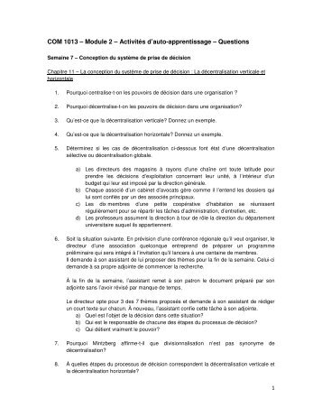 COM 1013 – Module 2 – Activités d'auto-apprentissage – Questions