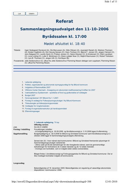Sammenlægningsudvalget den 2006-10-11 - Billund Kommune