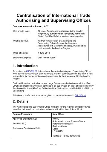 Customs Information Paper (10) 37 (PDF 20K) - HM Revenue ...