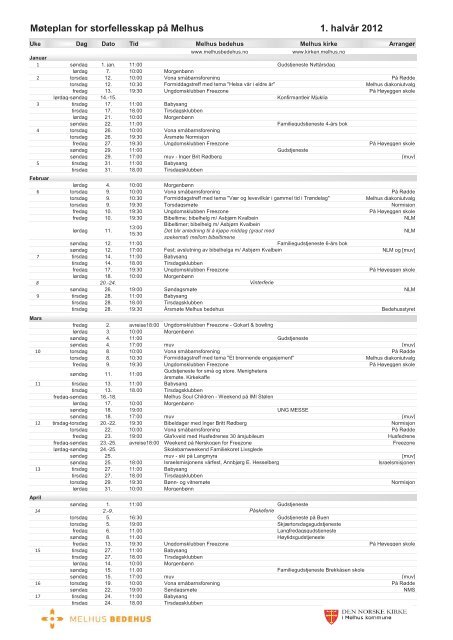 Møteplan for storfellesskap på Melhus 1. halvår 2012 - Normisjon