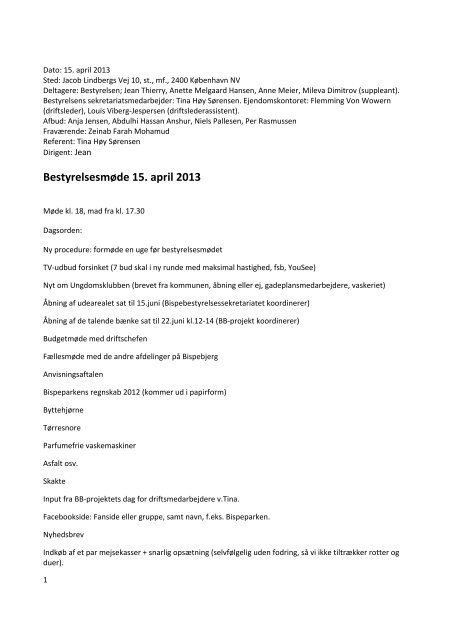 Beslutningsreferat af bestyrelsesmøde 15/4 2013 - Bispeparkens ...