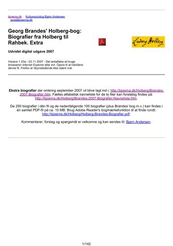 Georg Brandes' Holberg-bog: Biografier fra Holberg til Rahbek. Extra