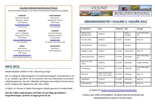 ARRANGEMENTER I VILSUND 2. HALVÅR 2012 INFO 2012