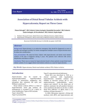 Association of Distal Renal Tubular Acidosis with Hypercalcemia ...