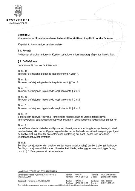 Kapittel 1. Alminnelige bestemmelser - Kystverket