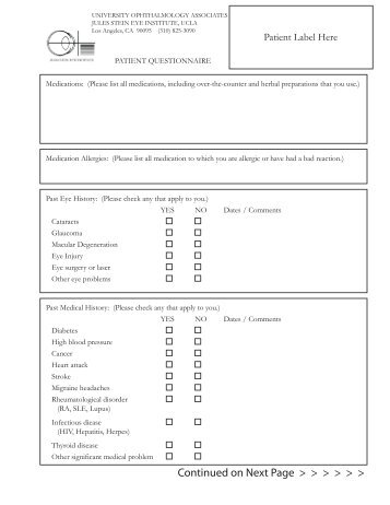 New Patient Questionnaire - Jules Stein Eye Institute