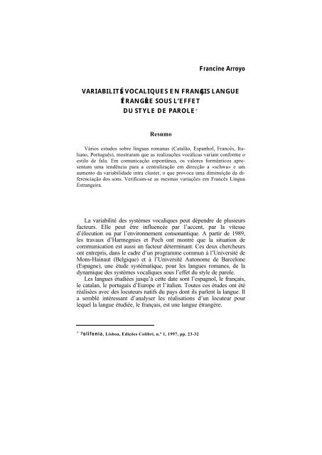 Francine Arroyo VARIABILITÉS VOCALIQUES EN FRANÇAIS ...