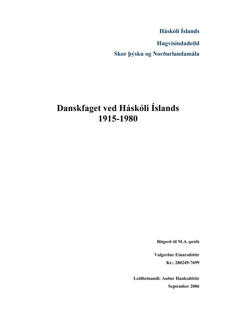 Danskfaget ved Háskóli Íslands 1915-1980