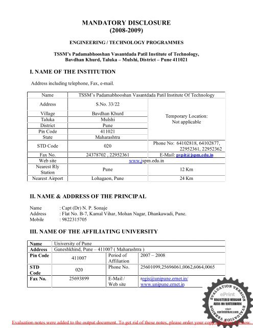 MANDATORY DISCLOSURE (2008-2009) - JSPM