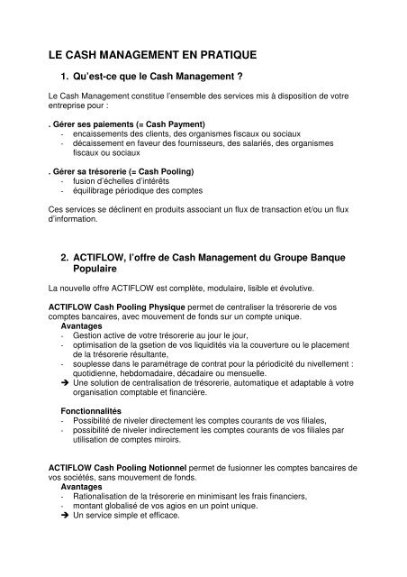 Le Cash Management En Pratique Banque Populaire Gestion Privee
