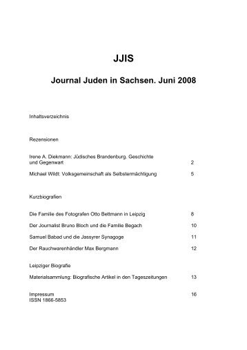 JJIS Journal Juden in Sachsen. Juni 2008