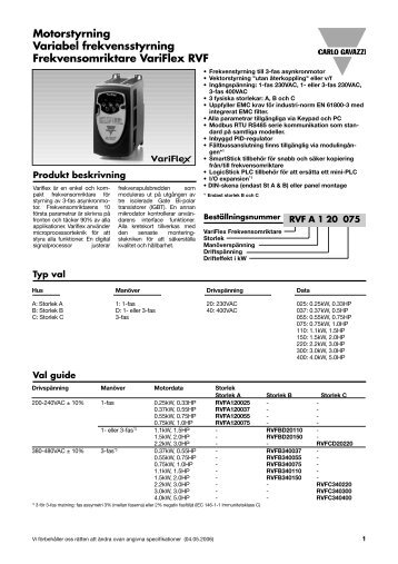 Motorstyrning Variabel frekvensstyrning ... - Carlo Gavazzi AB