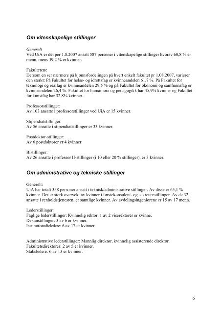 handlingsplan for likestilling for 2008 - 2011 - Universitetet i Agder