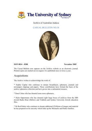 Bulletin 38 - Archive of Australian Judaica - The University of Sydney
