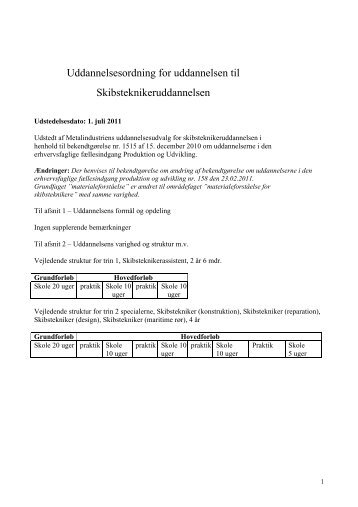 Uddannelsesordning for uddannelsen til Skibsteknikeruddannelsen