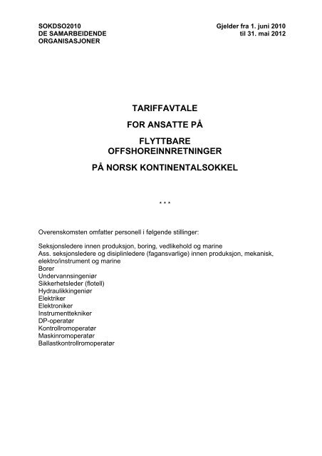 tariffavtale for ansatte på flyttbare offshoreinnretninger på norsk ...