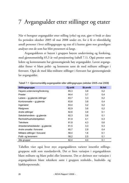 Avgangsalder og pensjoneringsmønster i staten - Nova