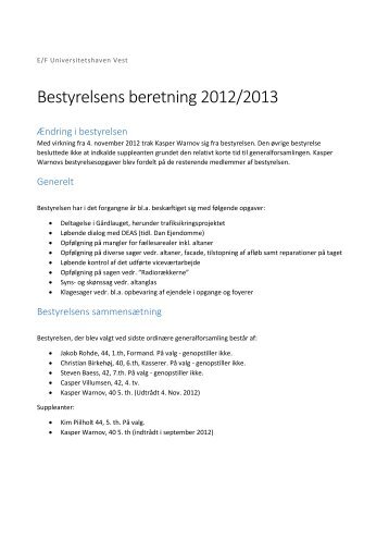 Bestyrelsens beretning 2012/2013 - Universitetshaven