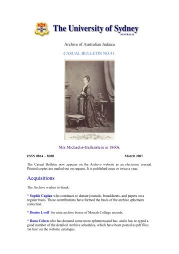 Bulletin 41 - Archive of Australian Judaica - The University of Sydney
