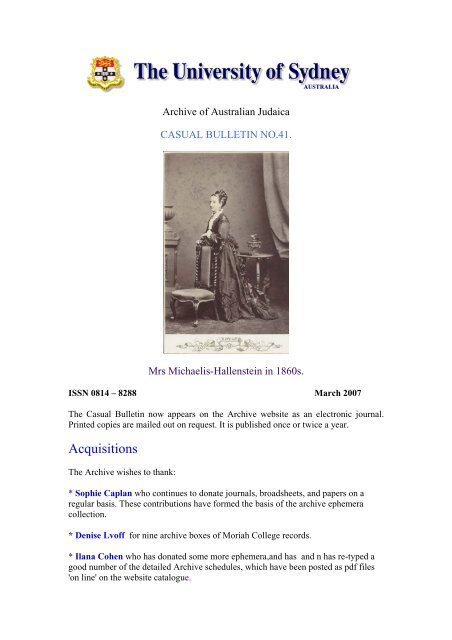 Bulletin 41 - Archive of Australian Judaica - The University of Sydney