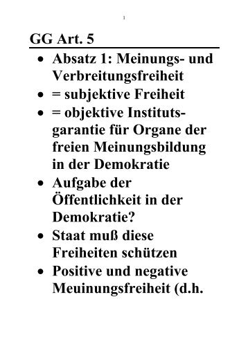 GG Art. 5 • Absatz 1: Meinungs- und Verbreitungsfreiheit ...