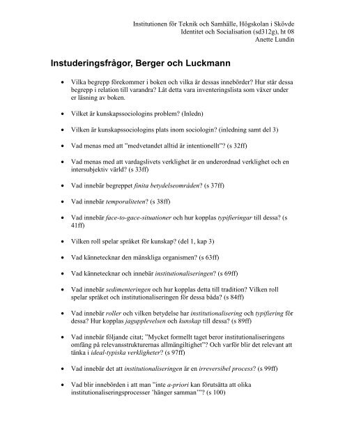 Berger och Luckmann - Högskolan i Skövde