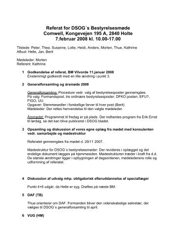 Bestyrelsesmøde 7. februar 2008 - DSOG