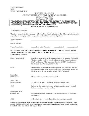 History and Physical Examination Form - Jules Stein Eye Institute