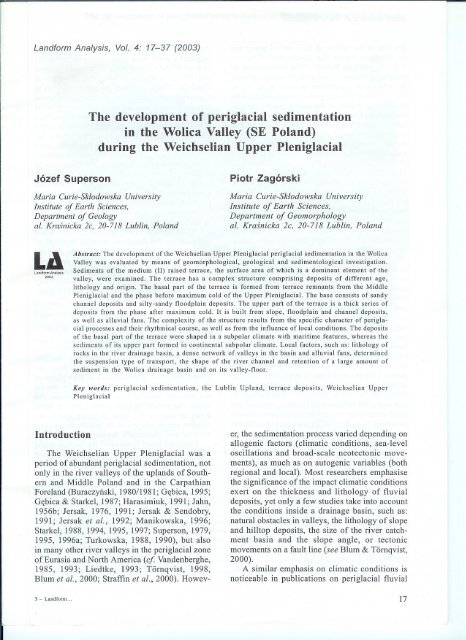 The development of periglacial sedimentation in the Wolica ... - Lublin