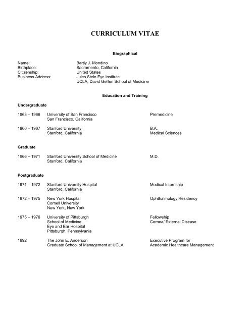 CURRICULUM VITAE - Jules Stein Eye Institute