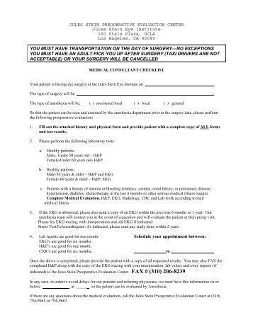 Preoperative History Form - Jules Stein Eye Institute