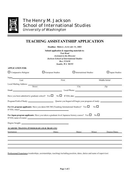 TA Application - Jackson School of International Studies - University ...