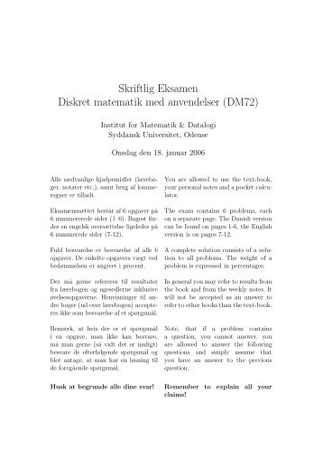 Skriftlig Eksamen Diskret matematik med anvendelser (DM72)