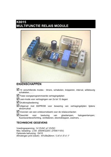 k8015 multifunctie relais module eigenschappen - JR International