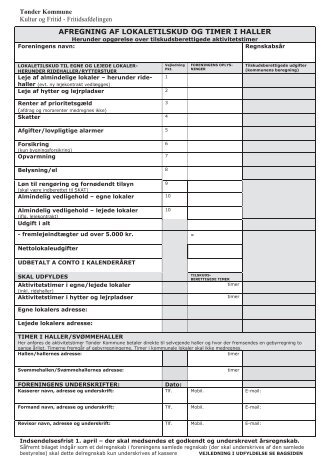 afregning af lokaletilskud og timer i haller - Tønder Kommune