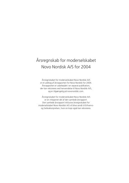 Årsregnskab for moderselskabet Novo Nordisk A/S for 2004
