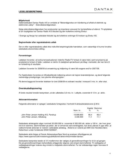 DANTAX A/S ÅRSRAPPORT FOR 2007/08