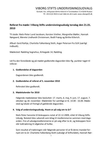 Referat fra møde i Viborg Stifts undervisningsudvalg torsdag