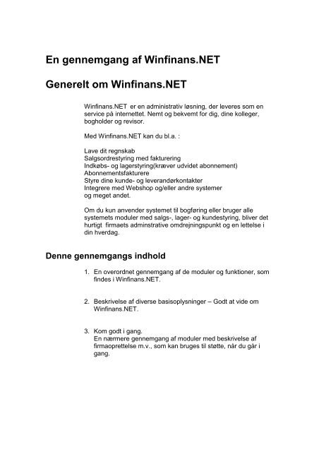 En gennemgang af Winfinans.NET Generelt om Winfinans.NET