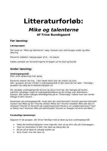 Undervisningsmateriale til Mike og talenterne - Trine Bundsgaards ...