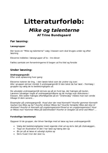 Undervisningsmateriale til Mike og talenterne - Trine Bundsgaards ...