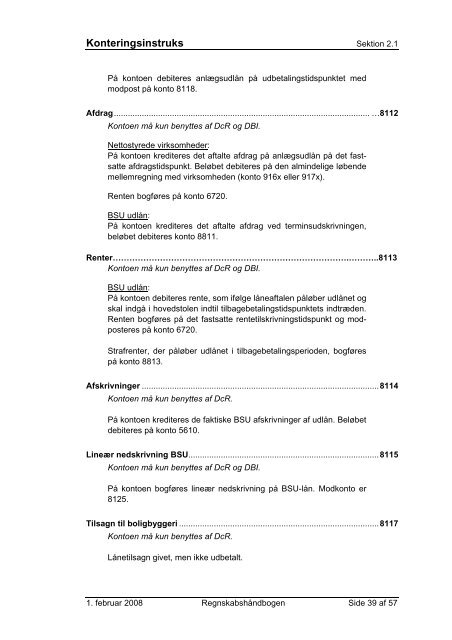 Konteringsinstruks Indholdsfortegnelse