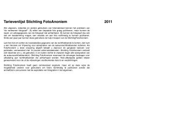 Tarievenlijst Stichting FotoAnoniem 2011