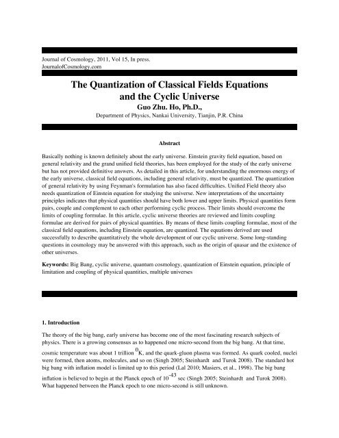 The Quantization of Classical Fields Equations and the Cyclic ...