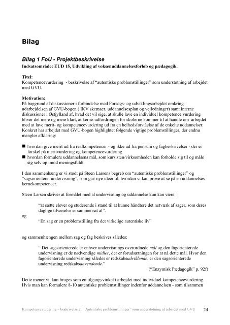 Kompetencevurdering - beskrivelse af “Autentiske problemstillinger ...