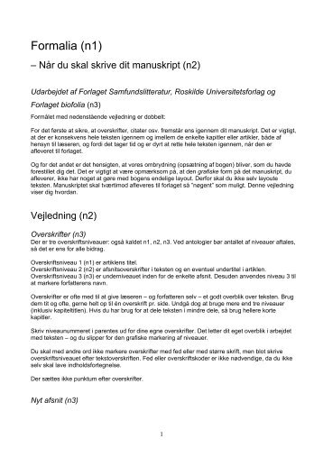 Retningslinjer for formalia i antologier - Roskilde Universitetsforlag