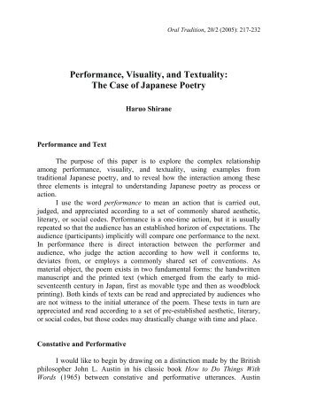 Performance, Visuality, and Textuality - Oral Tradition Journal