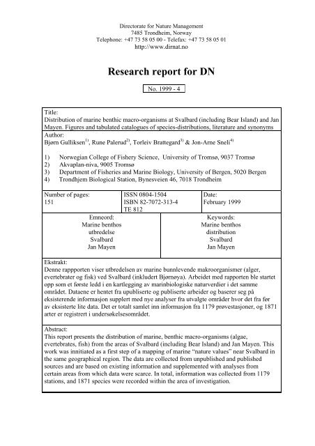 Distribution of marine, benthic macro-organisms at Svalbard ...