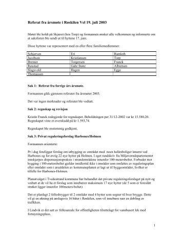 Referat fra årsmøtet 2003 - Velkommen til Røskilen Vel